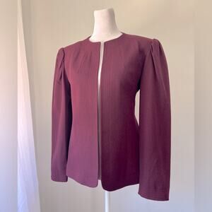 Vintage ‘80s Albert Nipon Collectibles Burgundy Open Front Collarless Blazer